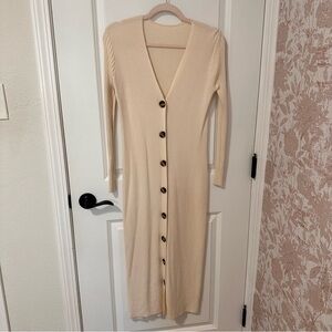 Cream Button-Down Knit Dress